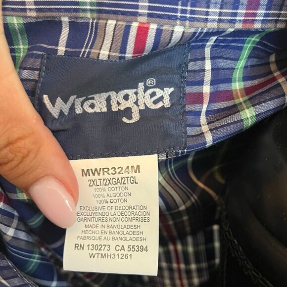 NWT WRANGLER MENS 2XL PLAID BUTTON UP SHIRT SHORT SLEEVE PEARL BUTTONS - Picture 10 of 11